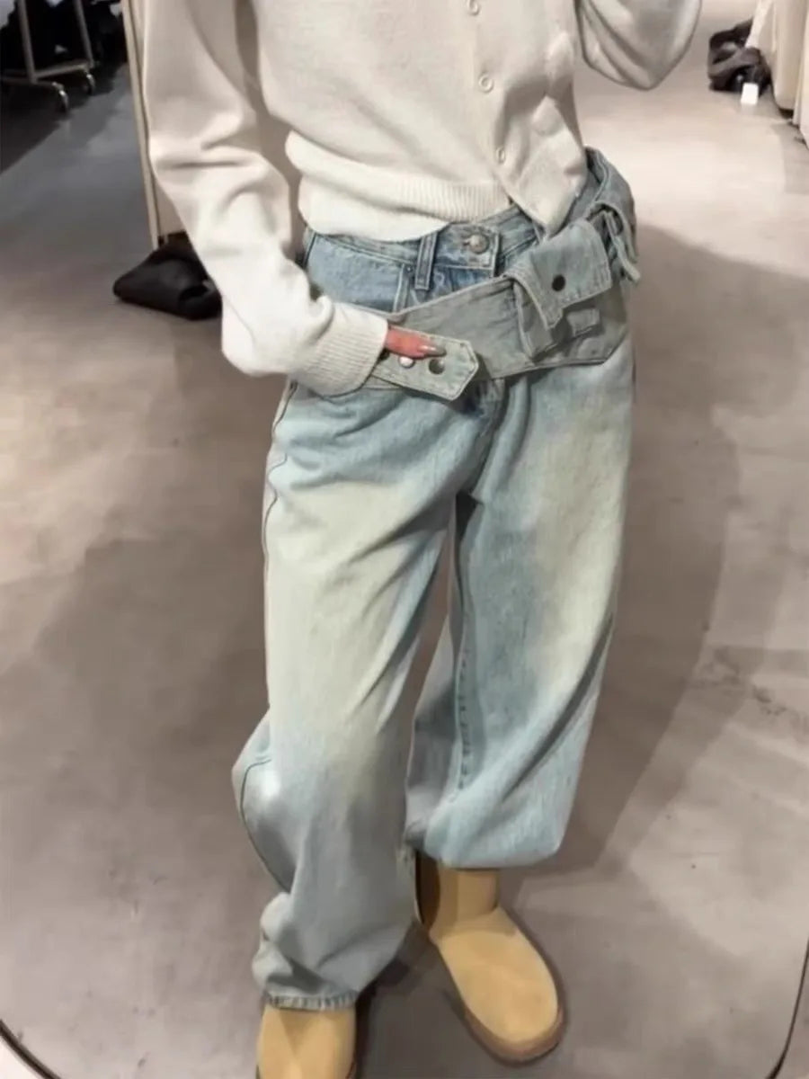 Women's Jeans Washed Trousers Fashionable Versatile Wide-leg