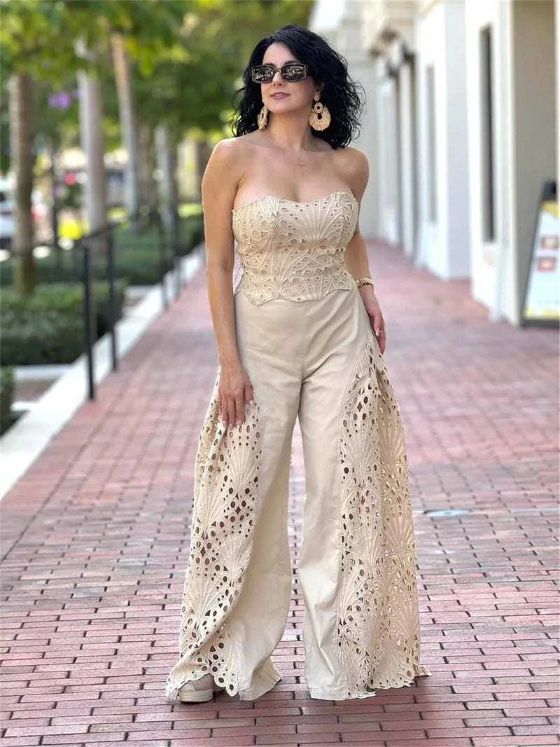 Lyons Trousers Sexy Strapless Lace Up Formal Guest Elegant Matching Set