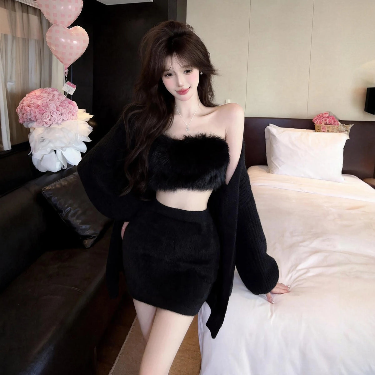 Lucero Long Sleeve Furry Inner Two Piece Sets