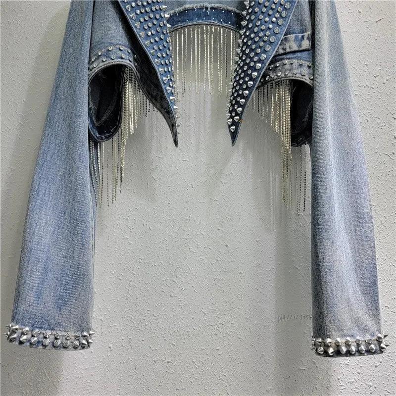 Stroadsburg Beaded Tassels Rivets Crystal Fringed Backless Cowboy Jacket