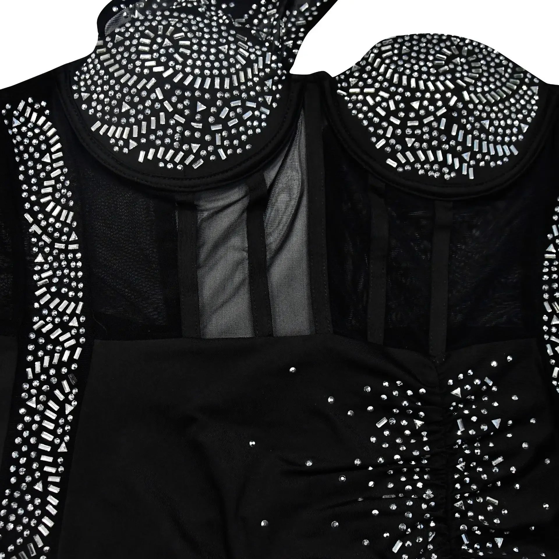 Homecrest Shoulder Mesh Rhinestone See Through Night Club Outfits Dress