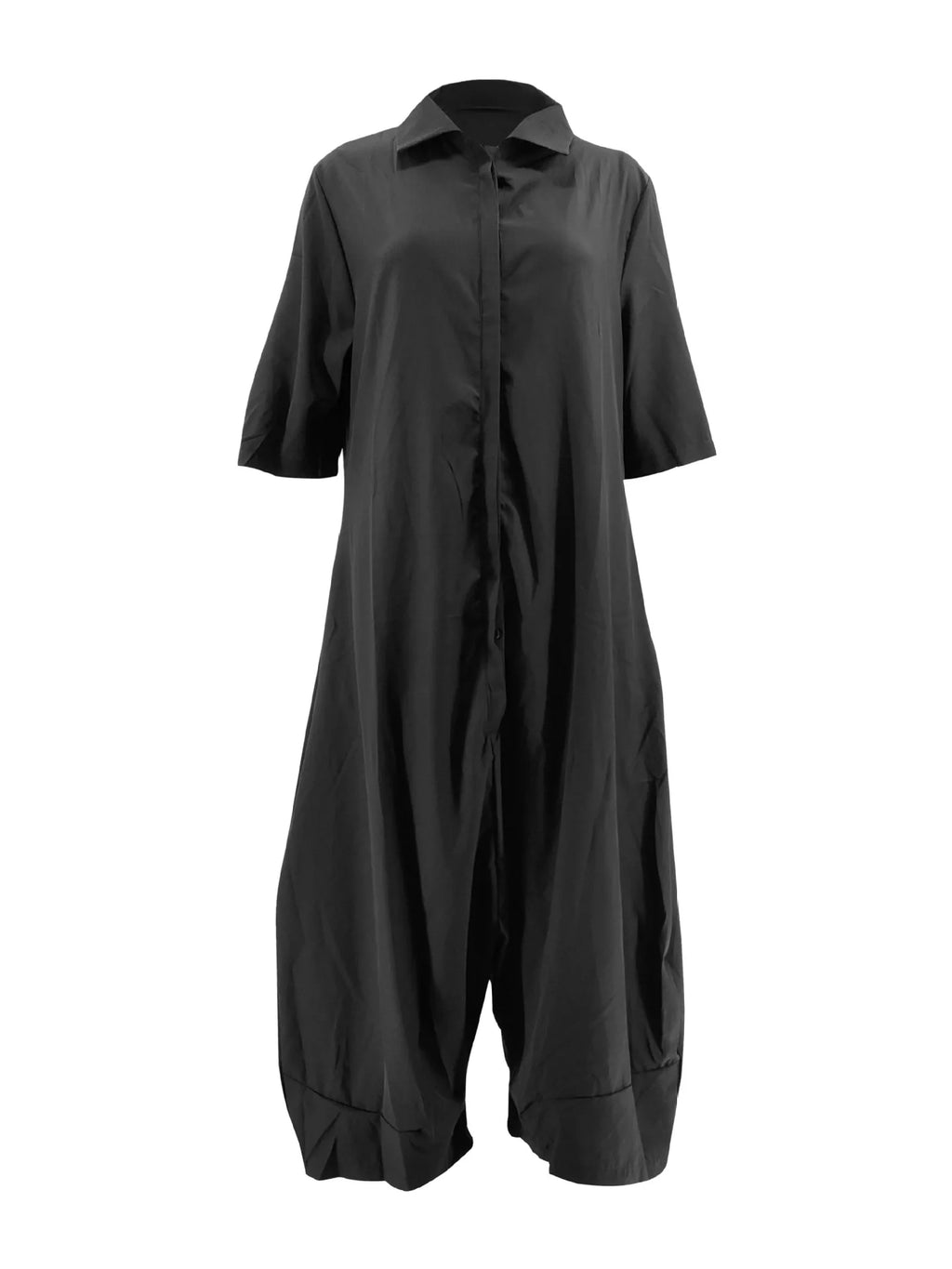 Women Plus Size Jumpsuit Business Casual Black Pocket Harem Rompers Single
