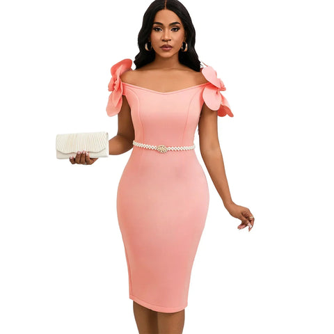 Rochelle Park Socialite Elegant Three-dimensional Flower Elegant Banquet Dress