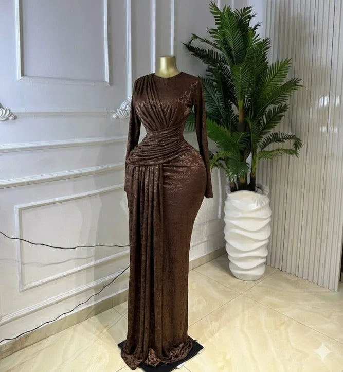 Sendaya Ribbon O Neck Long Sleeve Classic Maxi Dress