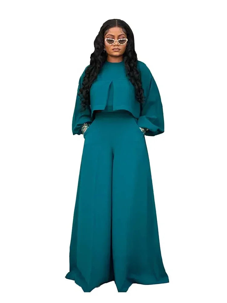 Amalia Long Sleeve Round Neck Matching Two Piece Sets