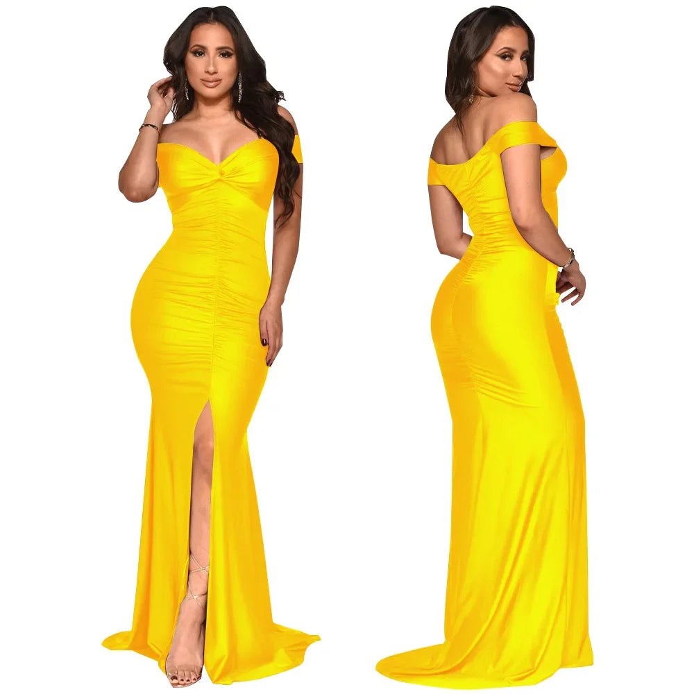 Toronto Banquet V Neck Sexy Satin Split Luxury Trailing Long Dresses