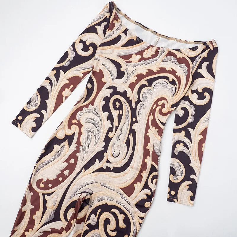 Soho Print One Shoulder Long Slimming Cross Border Jumpsuit