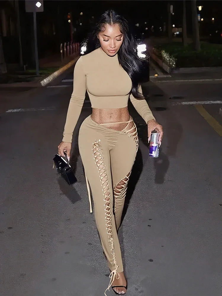 Ceshire Casual Tracksuit Full Fall Crop Shirring Irregular Stretch Streetwear Skinny Set