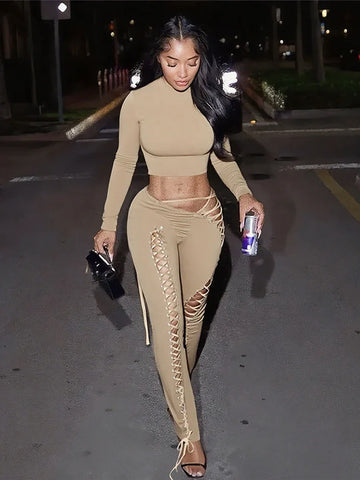Mahopac Crop Shirring Irregular Hem Skinny Tracksuit Set