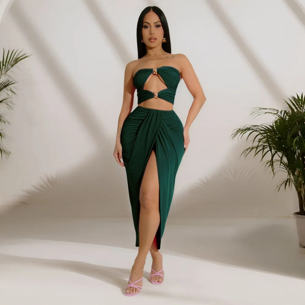 Maia Hollow Out Strapless Sexy Two Piece Sets