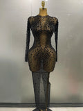 Cumberland Shinny Rhinestone Stretch Mesh Transparent Long Dress