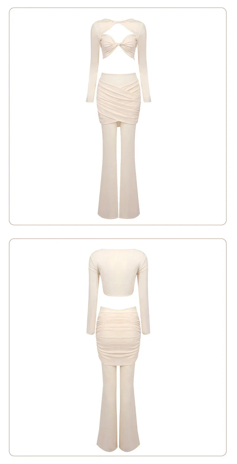 Williamsburg Mesh Fashion Street Wear Hollow Out Design Crop Set