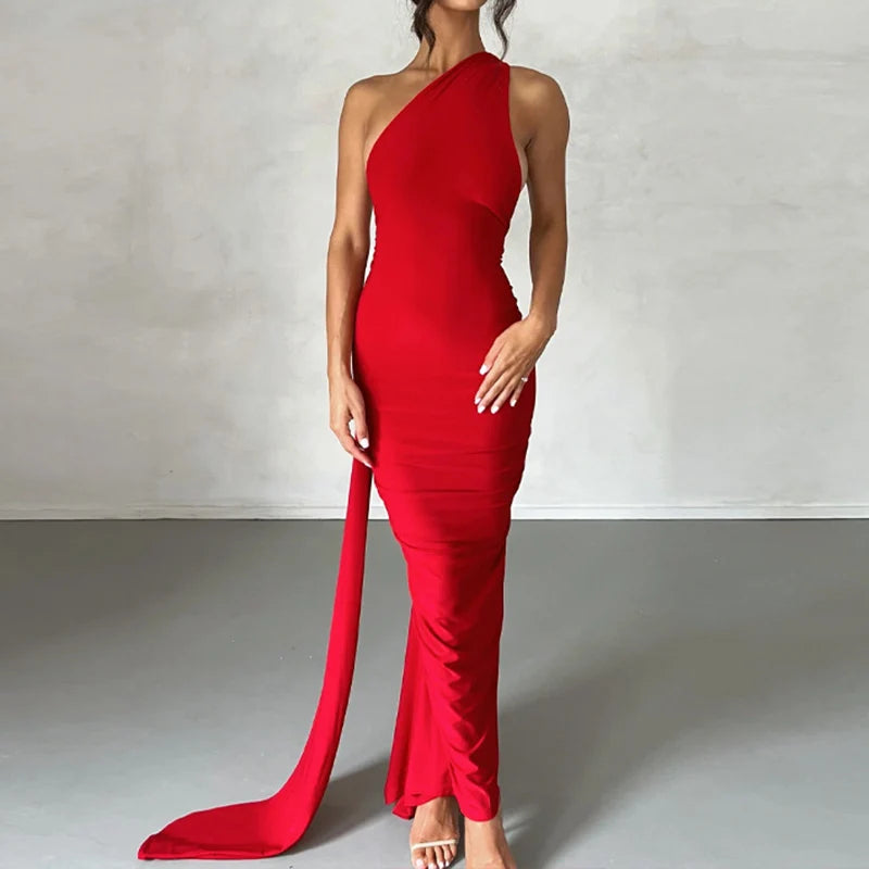Jefferson One Shoulder Sleeveless Backless Ruched Bodycon Maxi Dress