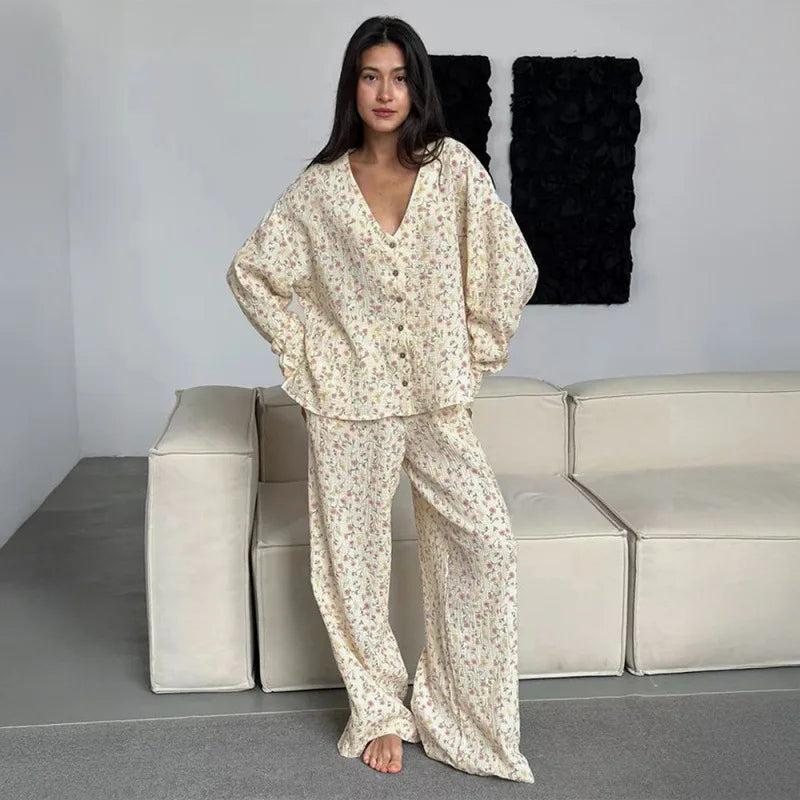 Helen Cute V Neck Long Sleeve Two Piece Sets