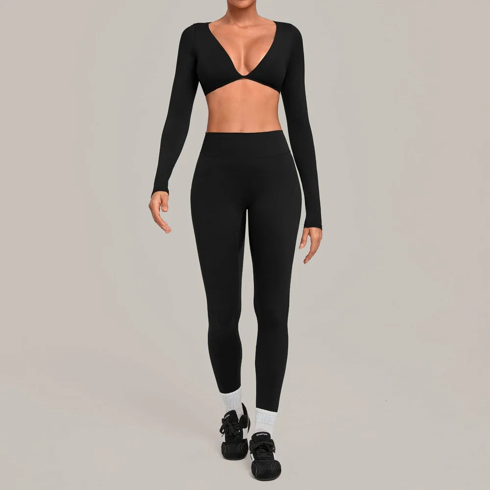 Diana Deep-V Workout Long Sleeved Two Piece Sets