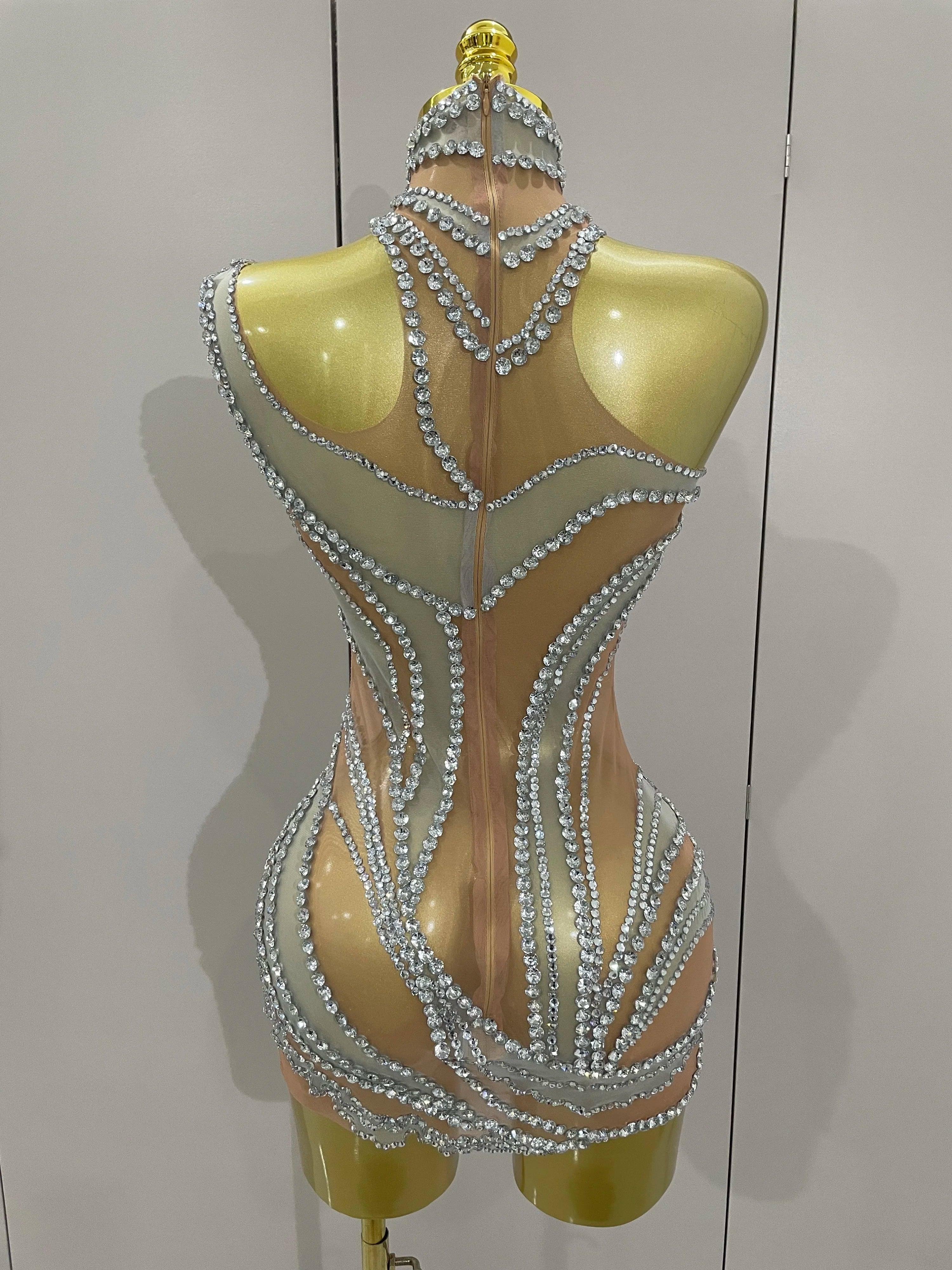 Morgantown Sparkly Crystals See Through Elegant Stage Mini Dress