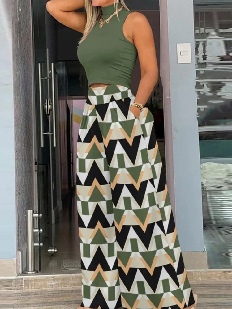 Judith Fashion Printing Casual Solid Two Piece Set