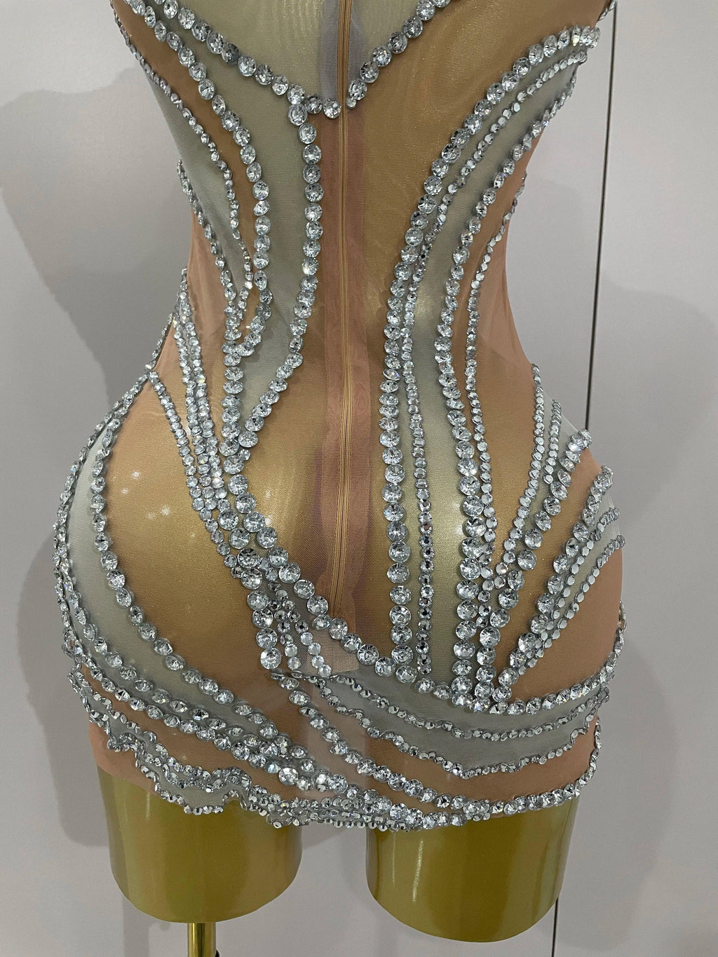 Morgantown Sparkly Crystals See Through Elegant Stage Mini Dress