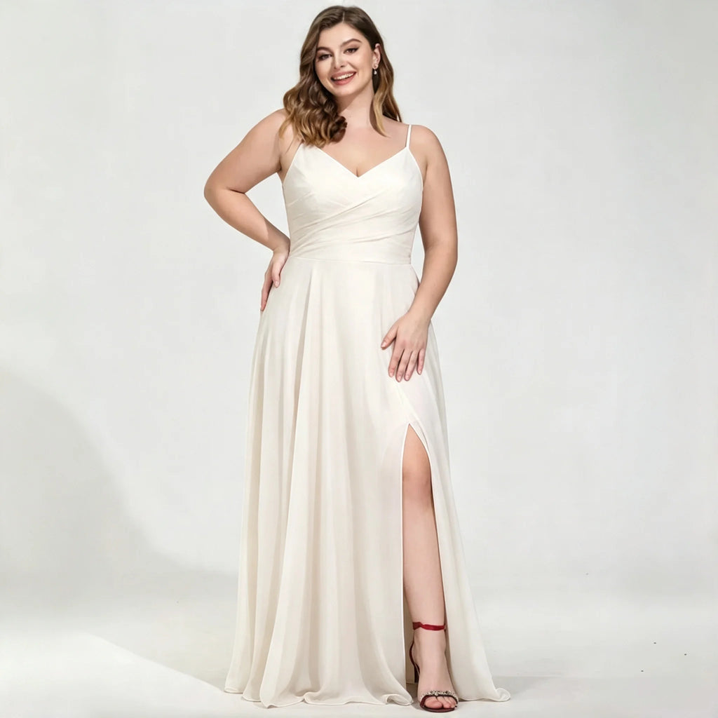 New York Plus Size Burgundy Chiffon Bridesmaid Spaghetti Strap Surplice V Neck Ruched Dress