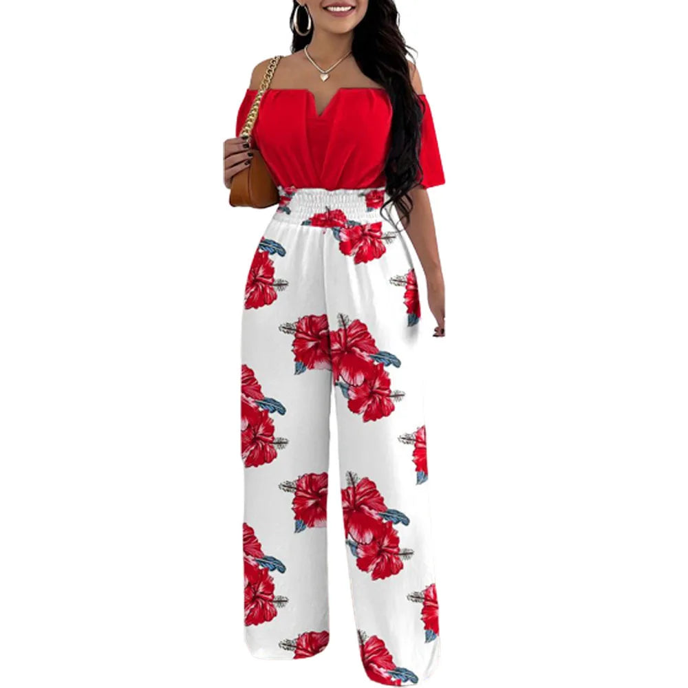 Jumpsuits for Women Summer Fashion Off Shoulder Casual Sleeve Wide Leg&nbsp; Sexy Slim Ladies