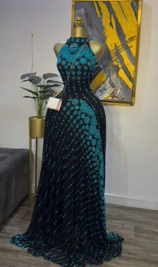 O Neck Sleeveless Floral Print Mermaid Evening Birthday Beach Sexy Maxi Dress