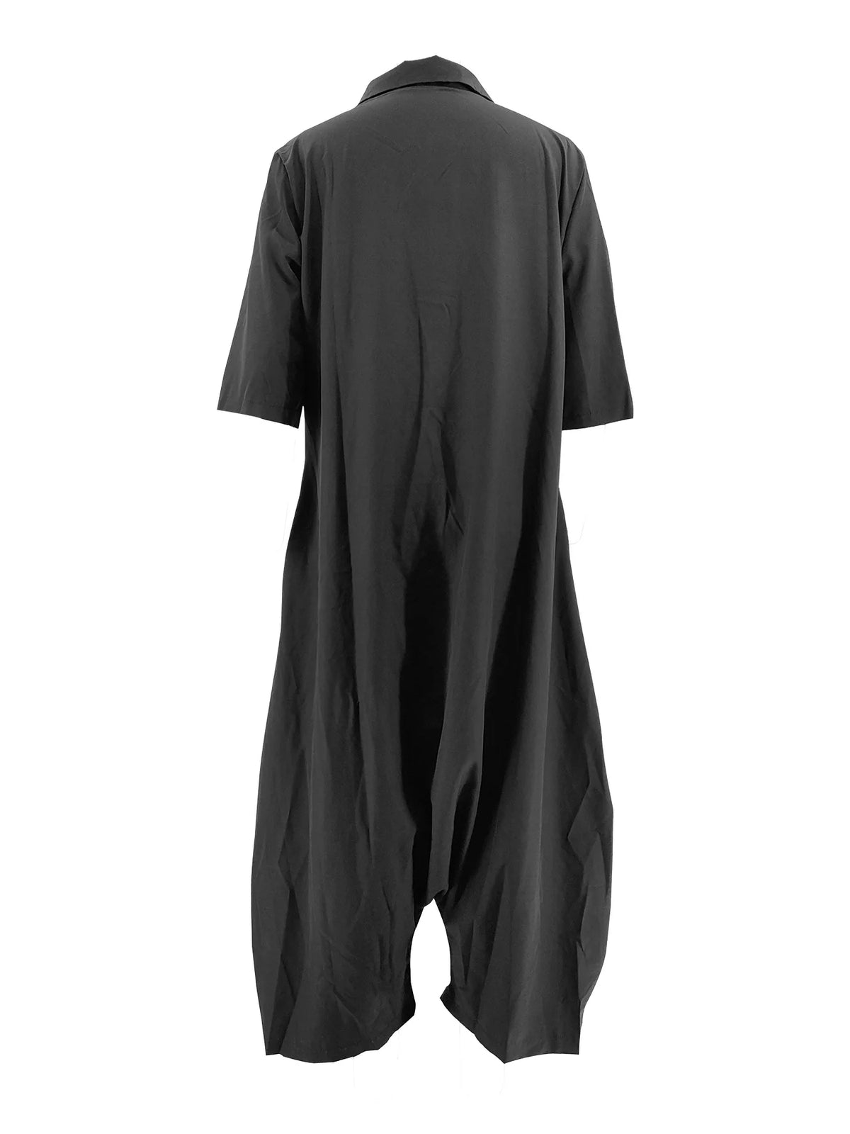 Women Plus Size Jumpsuit Business Casual Black Pocket Harem Rompers Single