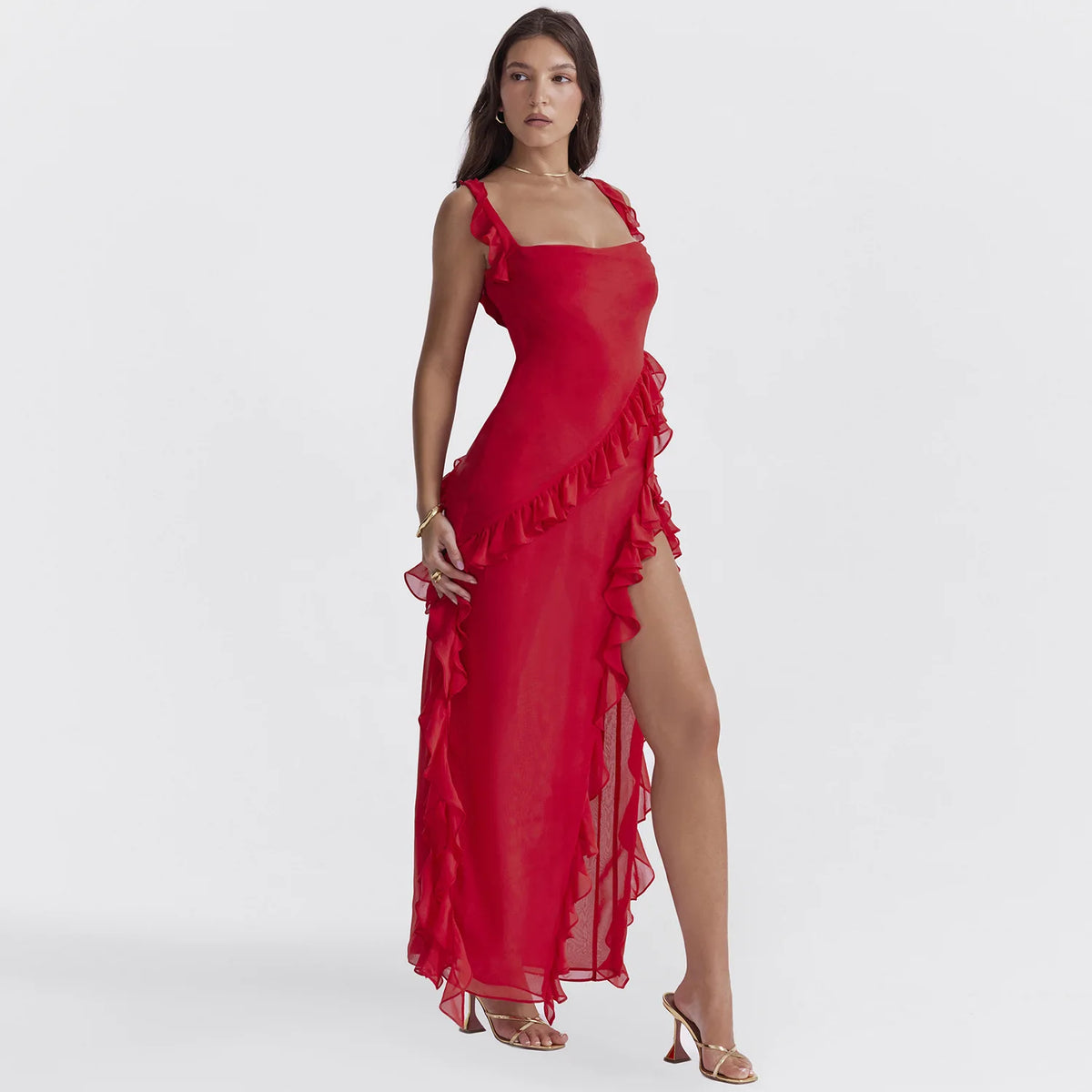 Bonao Elegant Long Backlesss Sexy High Slit Streamer Party Dress