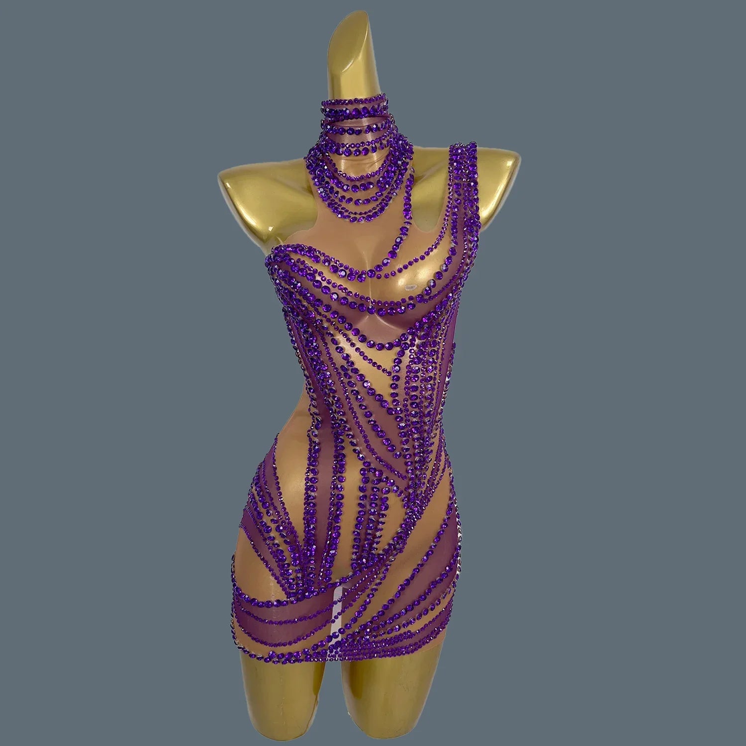 West Miffin Sparkly Rhinestone See Through Mini Dress