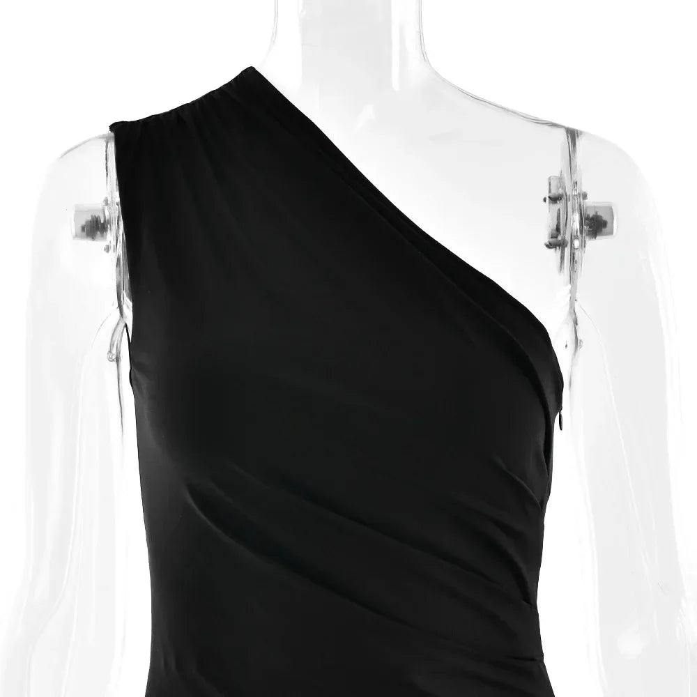 Roselle Satin Inclined Shoulder Sexy Fashion Patchwork Backless Bodycon Maxi Dress