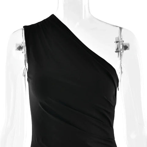 Roselle Satin Inclined Shoulder Sexy Fashion Patchwork Backless Bodycon Maxi Dress