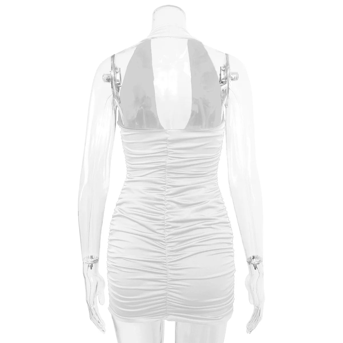 Colonia Deep V Evening Party Sleeveless Backlss Short White Halter Dresses