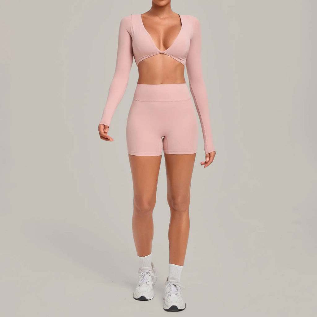 Diana Deep-V Workout Long Sleeved Two Piece Sets