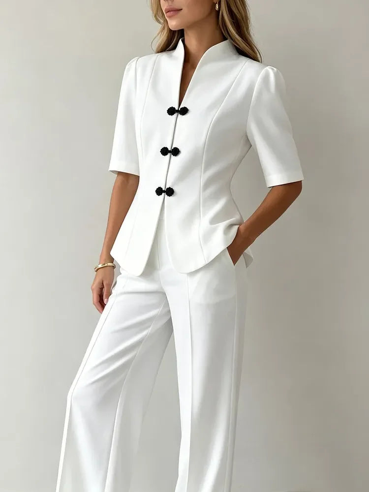 Arashi Elegant Short Sleeve Office Lady Two Piece Sets