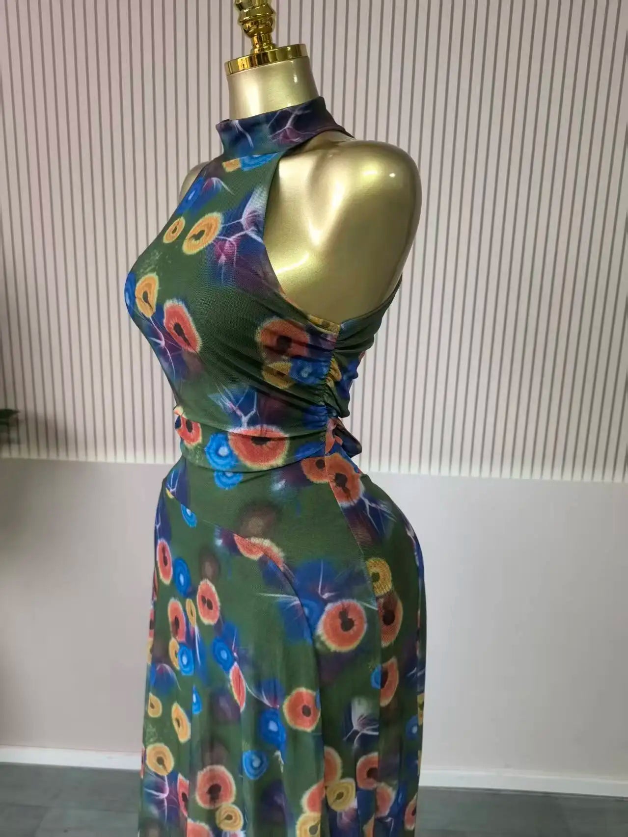 O Neck Sleeveless Floral Print Mermaid Evening Birthday Beach Sexy Maxi Dress