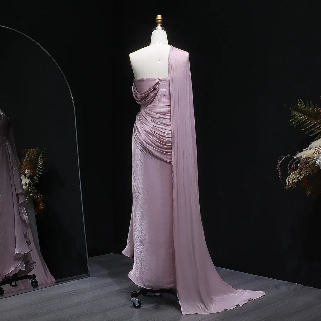 Mountainside Elegant One Shoulder Evening with Draped Cape Arabic Dress