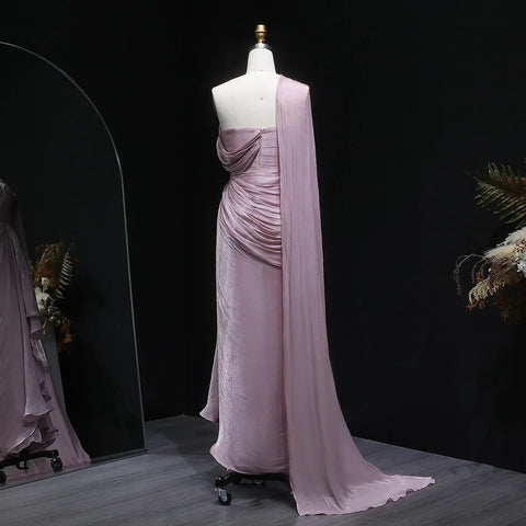 Mountainside Elegant One Shoulder Evening with Draped Cape Arabic Dress