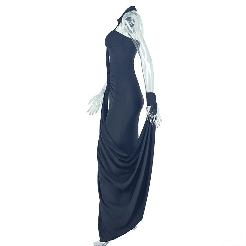 Connecticut Elegant Halter Backless Skinny Hand Strap Hem Maxi Dress