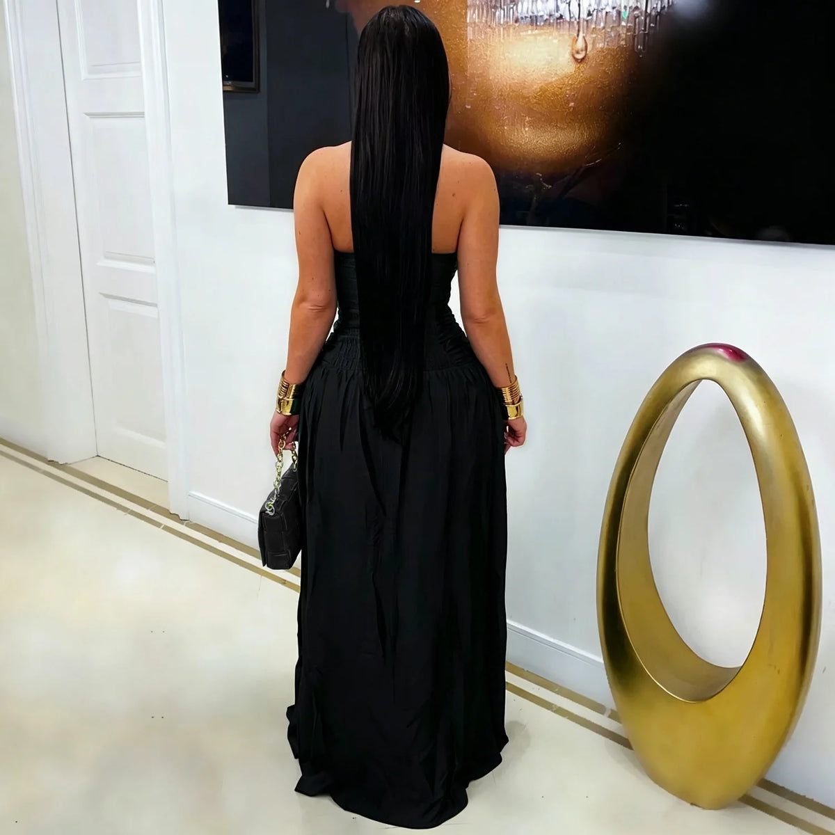 Phoenix Bandage Halter Satin Clothes Luxury Elegant Evening Party Maxi Dress