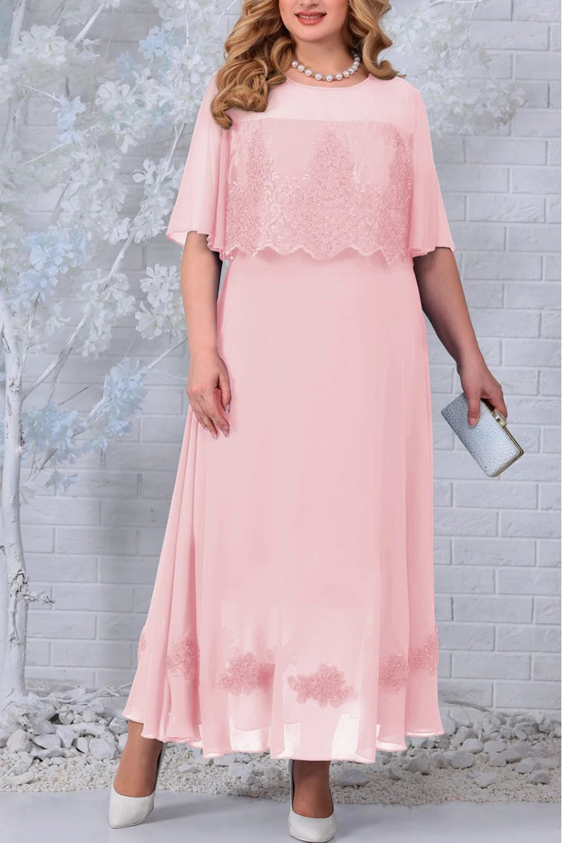 Los Angeles Plus Size Chiffon Half Sleeve Fake Two Pieces Maxi Dress