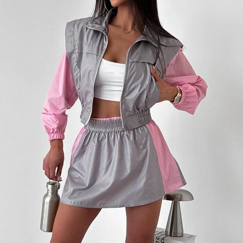 Karla Casual Suit Patchwork Contrast Color Two Piece Sets