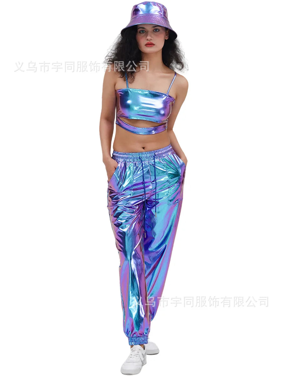 Turik Glossy Elastic Waist Drawstring Performance Trousers Pants