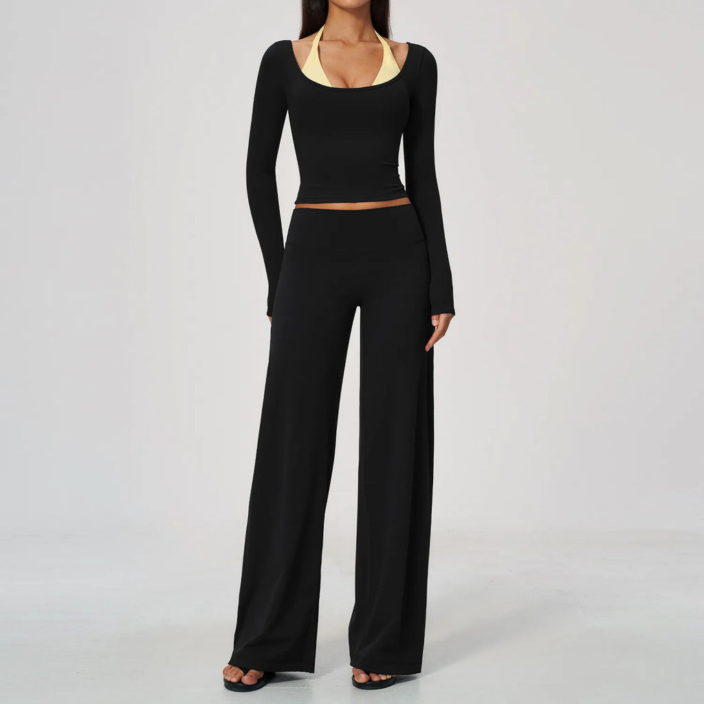 Camila Contrast Color Fitness Suit Tracksuit Two Piece Sets