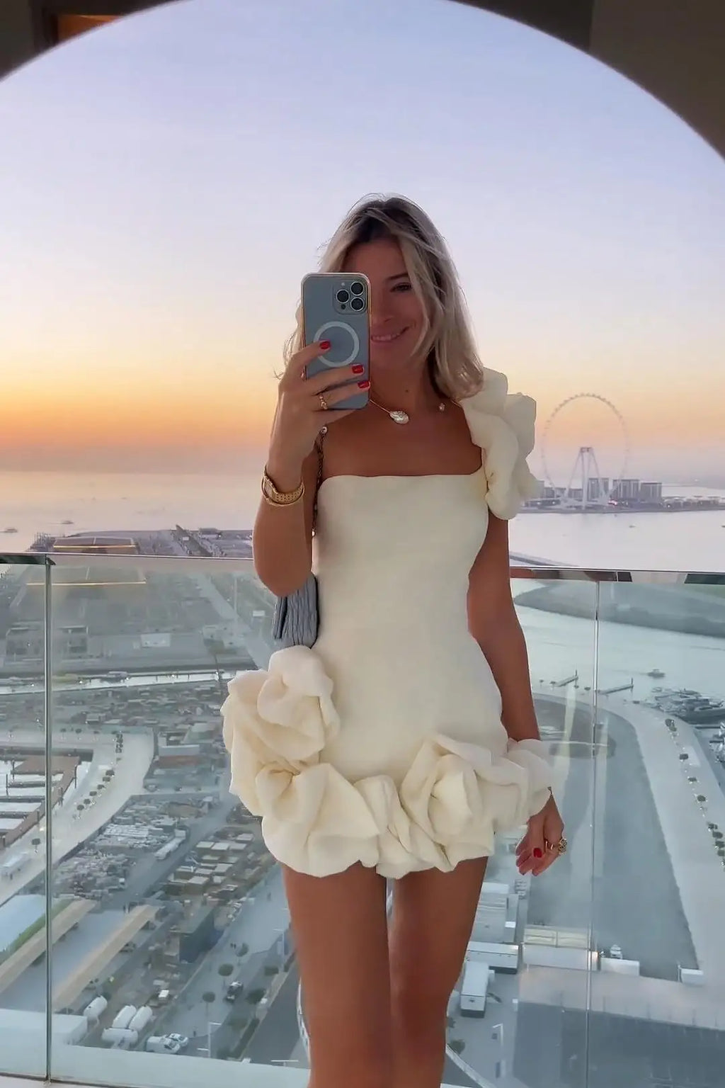 La Playa Elegant Temperament Party Flower Sleeveless Off-Shoulder Sexy Pleated Dress