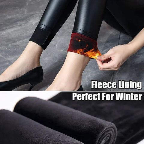 Red Bank PU Leather Leggings Leather Pencil Pants Female High Waist Sexy Skinny Thin Leather Trousers