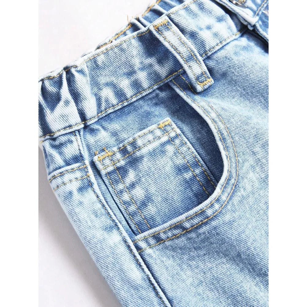 2026 Women Jeans Embroidery High Waist Distressed Washed Denim Wide