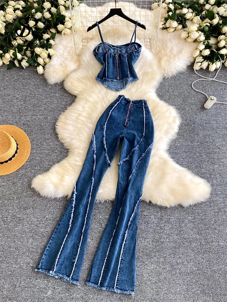 Marianny Denim Sets Sexy Raw Hem Two Piece Sets