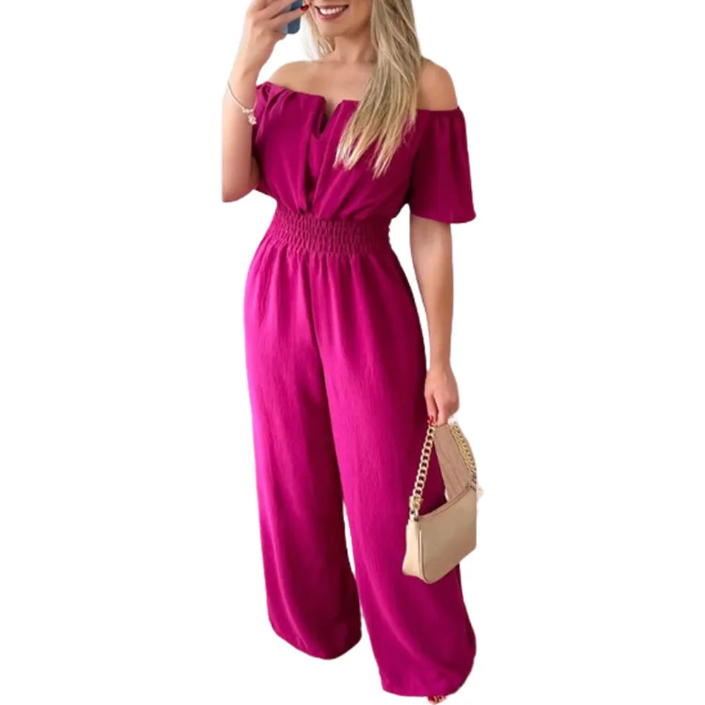 Jumpsuits for Women Summer Fashion Off Shoulder Casual Sleeve Wide Leg&nbsp; Sexy Slim Ladies
