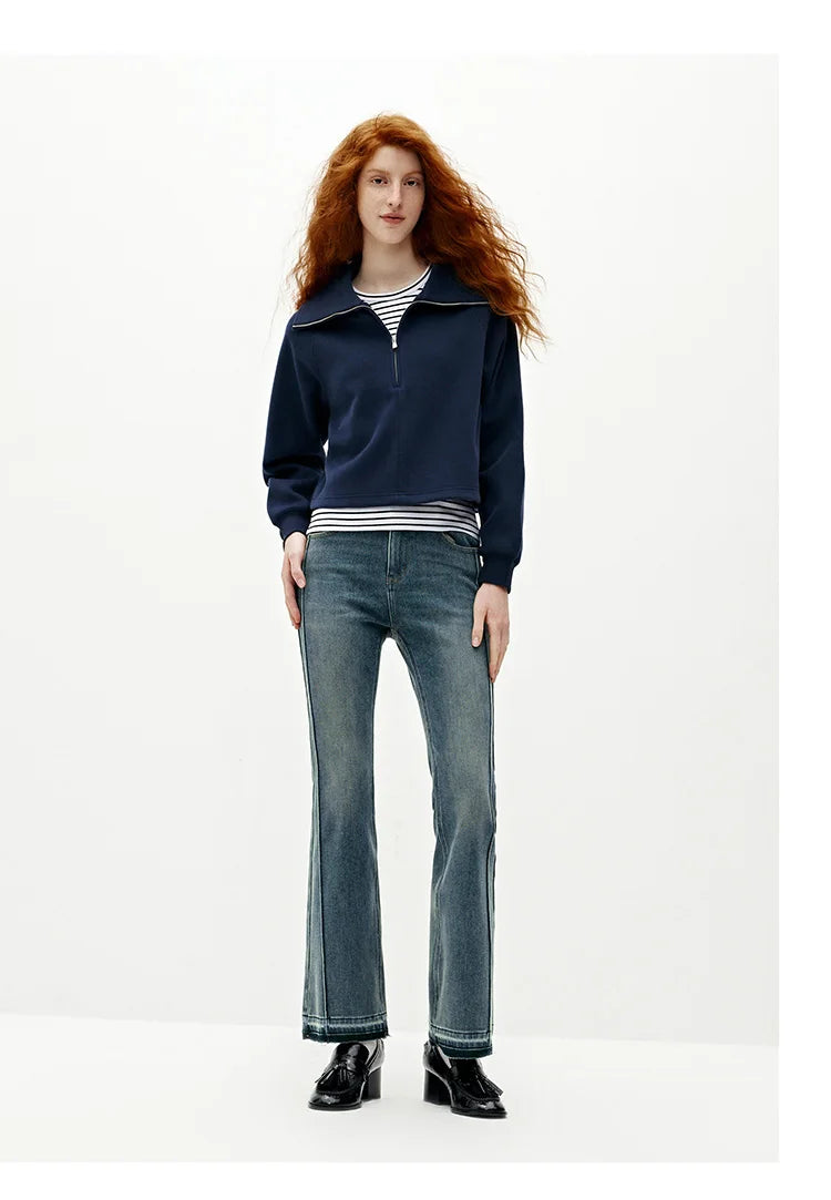 Las Vegas Slim Fit Flared Leg Solid Color Open Hem Denim