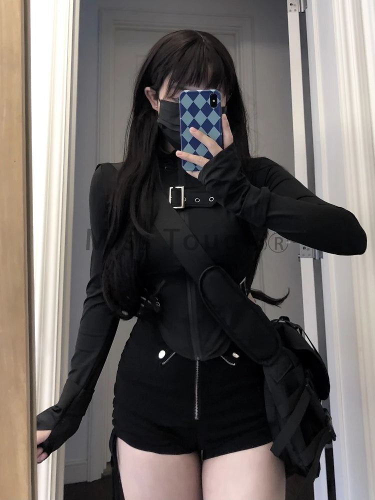 Sally Gothic Belt High Waist Vintage Two Piece Sets