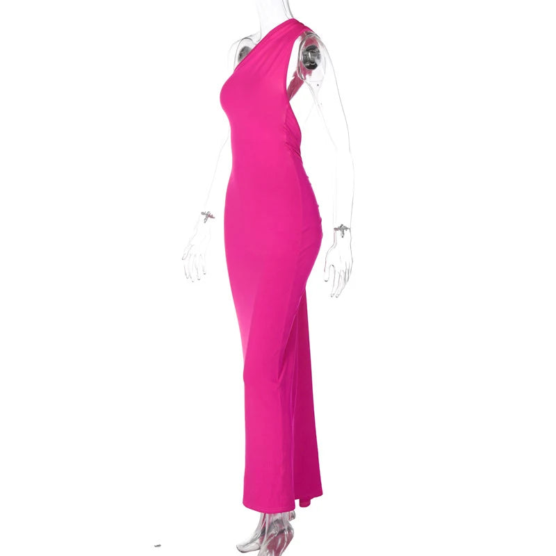 Jefferson One Shoulder Sleeveless Backless Ruched Bodycon Maxi Dress
